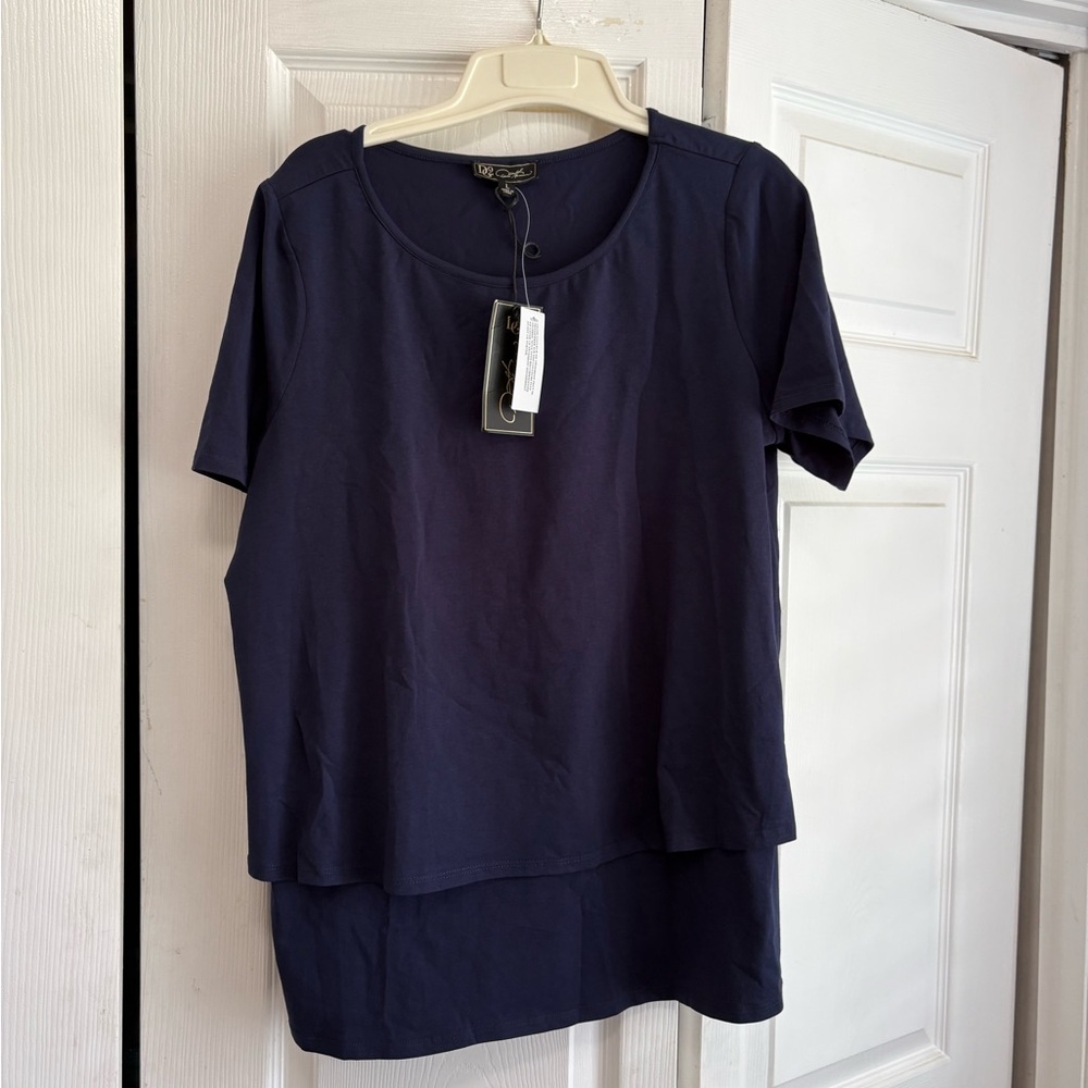 DG2 by Diane Gilman Navy Layered Easy Top, Sz L